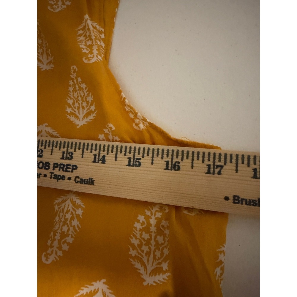 Lucky Mustard Yellow Ruffle Neck Sleeveless Block Print Mini Dress‎ Leaf Size S - Picture 12 of 13